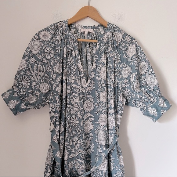 Marea The House Dress Blue Modern Floral Cotton Midi Prairie Cottagecore Summer - Picture 3 of 16